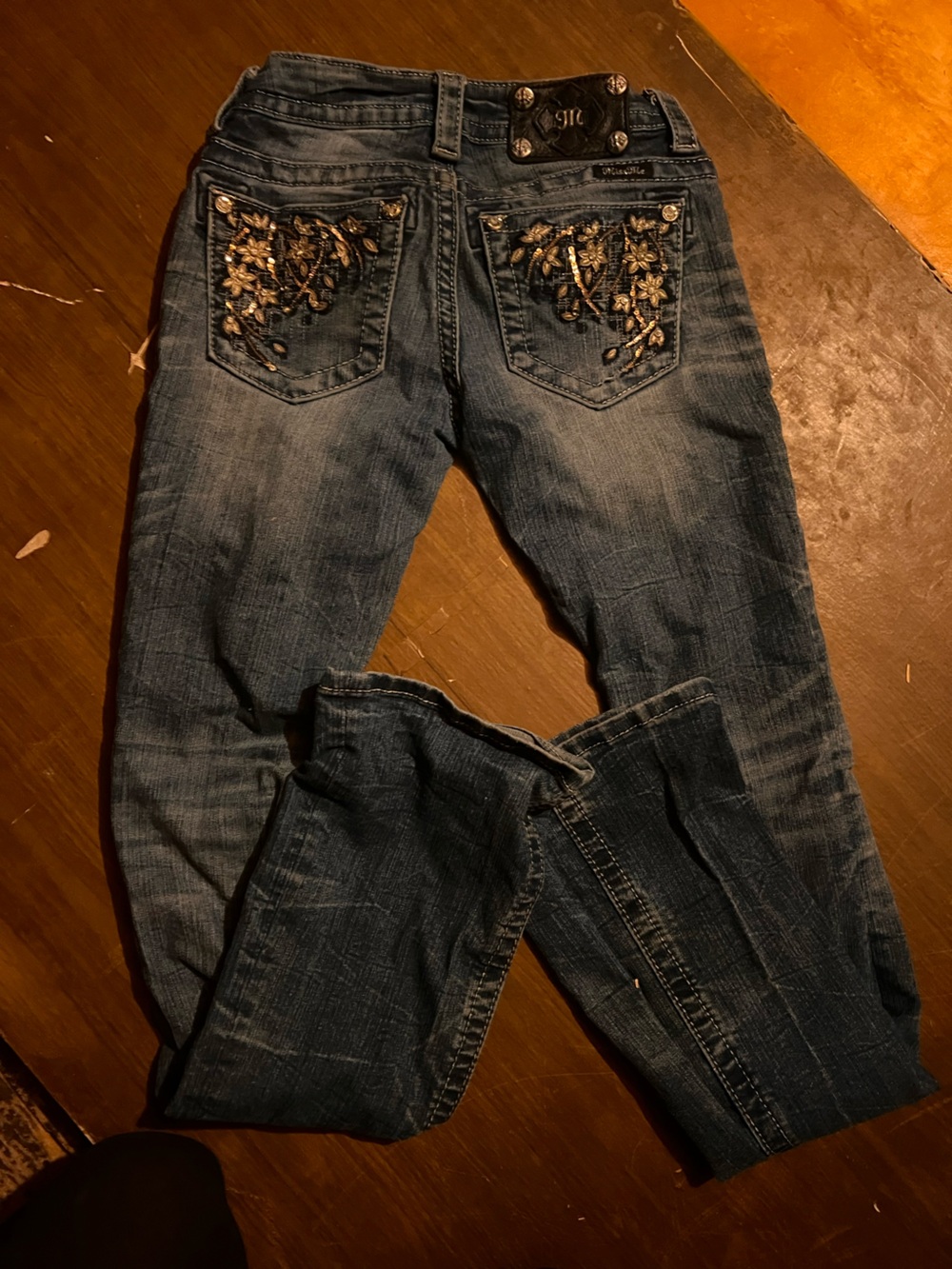 Miss Me Dark Blue Boot Cut Jeans with Embroidered Back Pockets